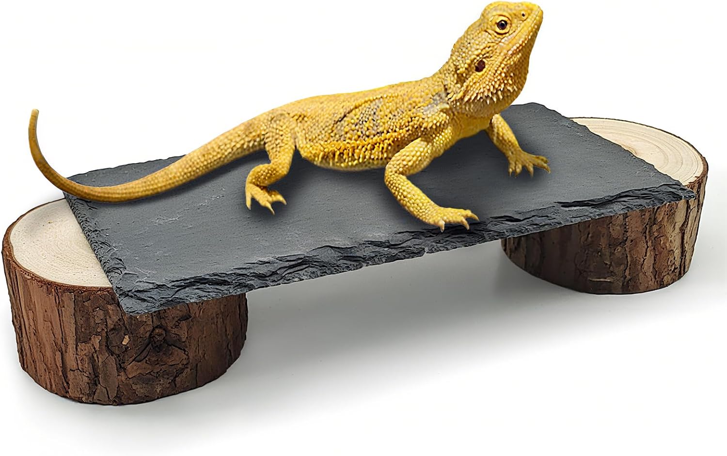 Bearded Dragon Basking Platform,Reptile Slate Rocks with Wooden Pile,Leopard Gecko Hides and Caves Climbing Tank Accessories for Lizards Snakes Tortoise Ball Python(Large)