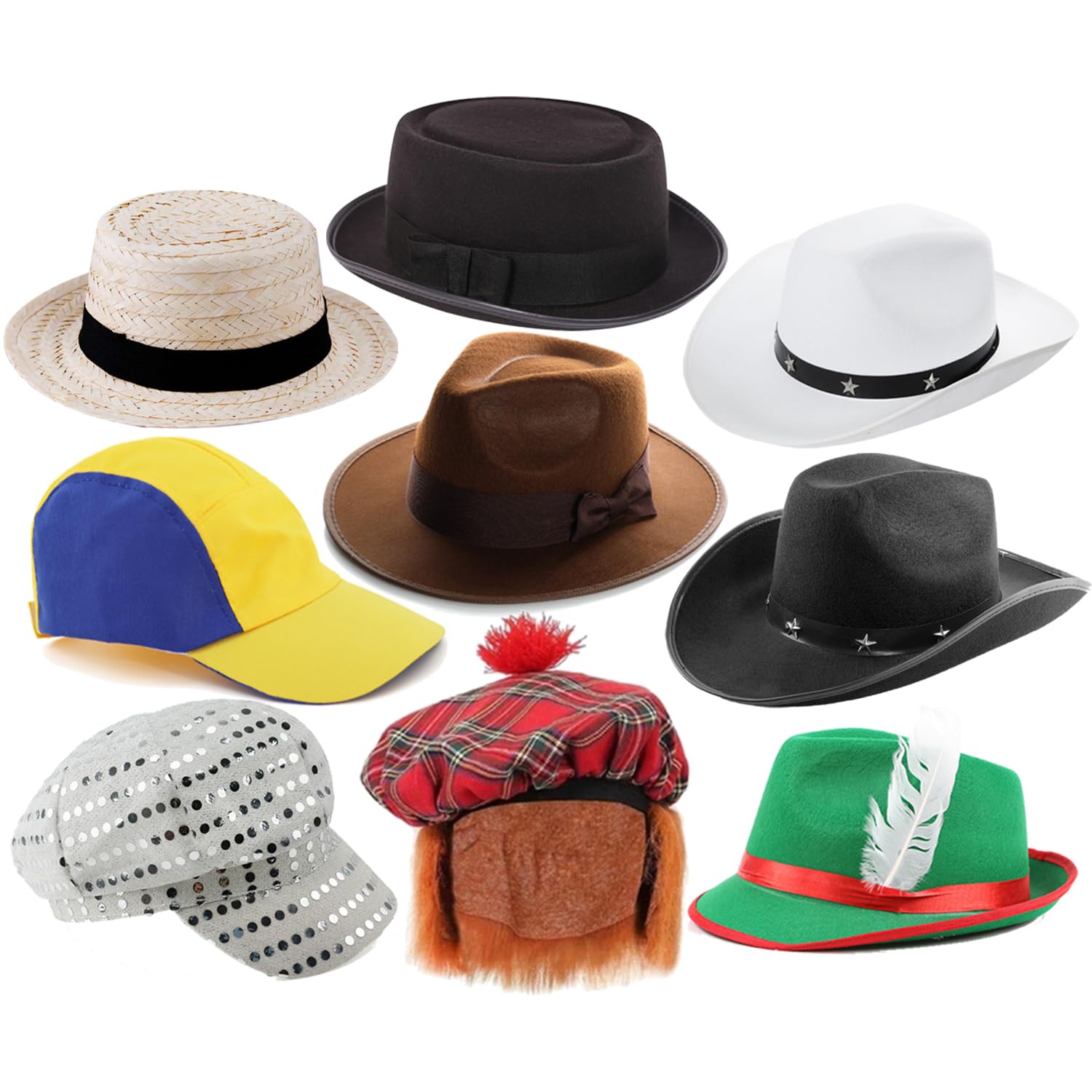 9-Piece Party Photo Booth Hat Set – Assorted Funny Hats for Fancy Dress, Birthdays, Costume Parties, Stag & Hen Nights, Events, Props and Photobooth Fun