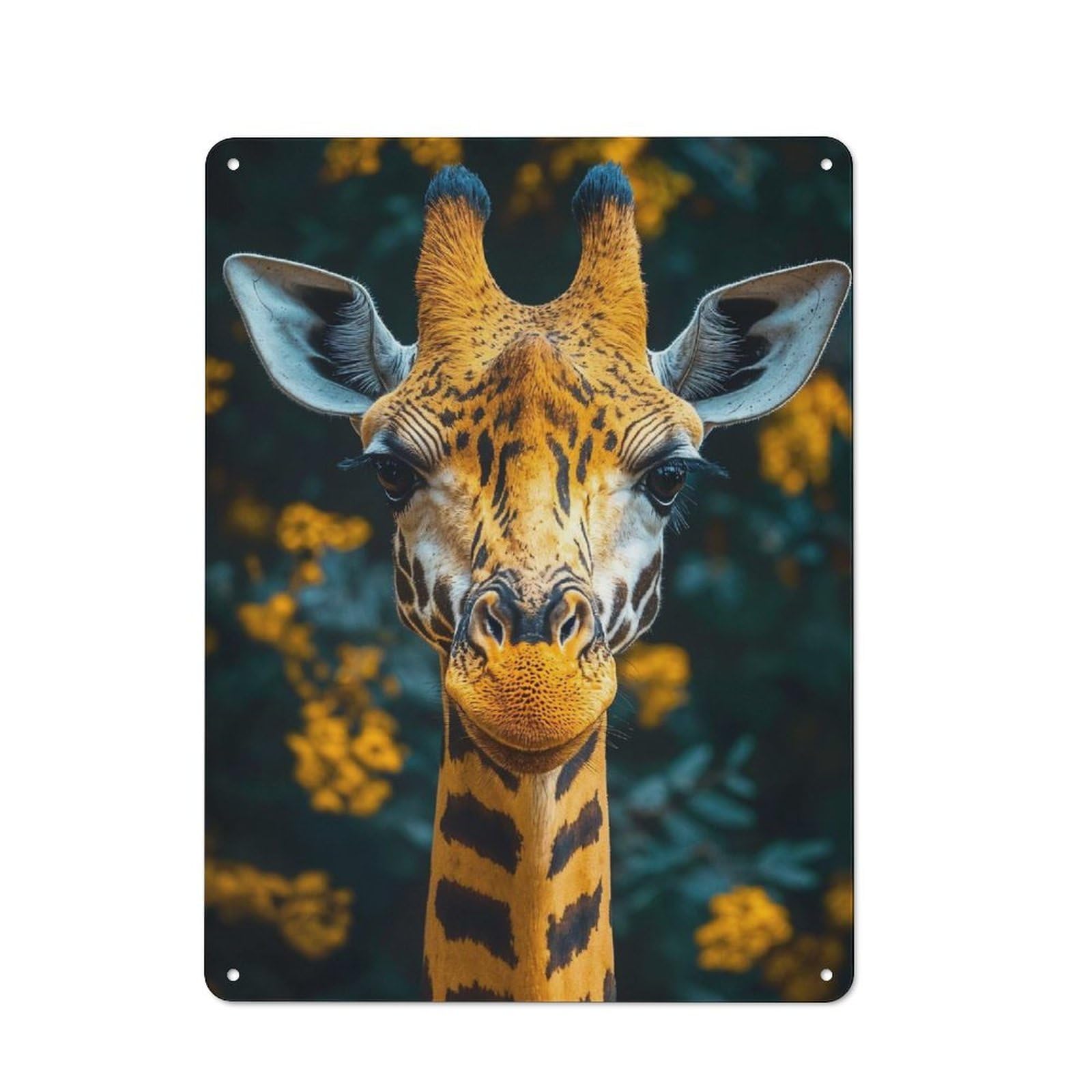 Junmoney Style-19 Classic Kitchen Metal Sign 40X30cm Featuring Giraffe Portrait With Floral Background, Cafe Wall Decor For Restaurant, Kitchen, Counter Or Breakfast Nook