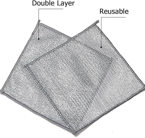 Miniatura 6 de YinQin 6 trapos de alambre de doble capa para lavar platos, no rayan, multiusos, resistente, paño de cocina para húmedo y seco, de dos capas,
