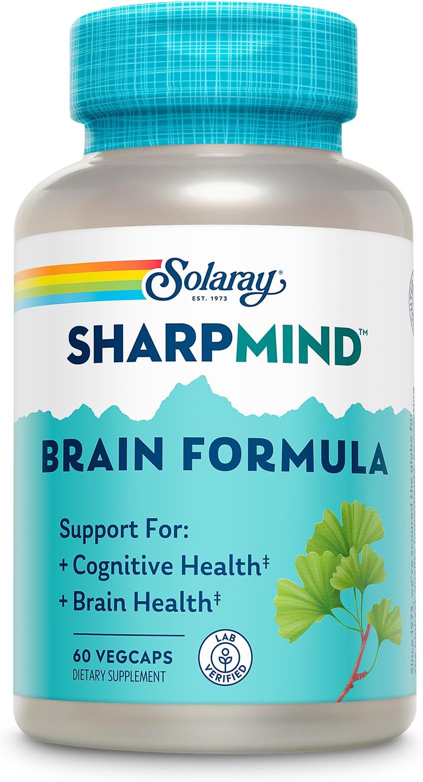 SOLARAY SharpMind, Cognitive Support Formula with Ginkgo Leaf, L-Dopa, Huperzine A & More for Healthy Brain, Mood & Memory Support 60 VegCaps