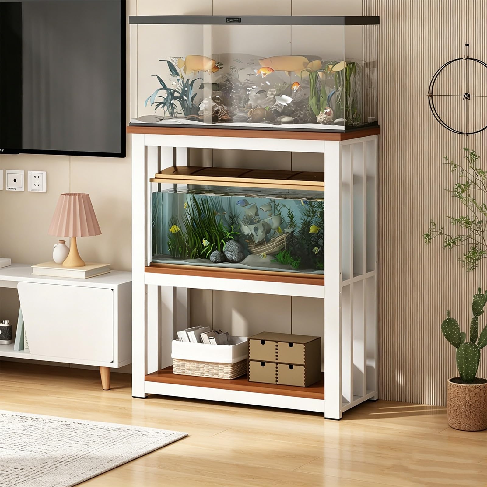 Mobiletto per acquario a 3 ripiani, robusto con ripiano regolabile