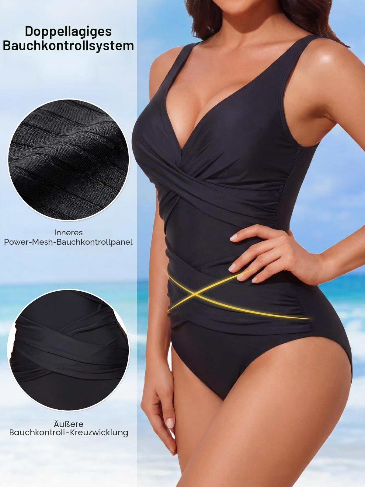 Smismivo Badeanzug Damen Bauchweg Push Up Schwimmanzug mit Retro Schlankheits Raffung Einteilige bademode Swimsuits for Women