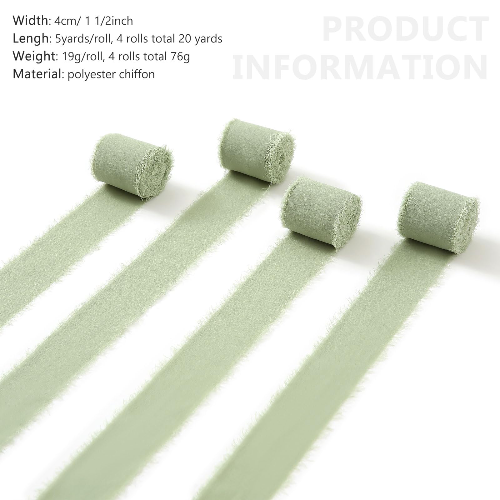 Pretty Jolly Green Chiffon Ribbon for Gift Wrapping 1 1/2 Inch 20Yd Wedding Car Ribbons Handmade Fringe Silk Ribbon for Cake Flower Bouquet Wedding Invitations DIY Crafts and Hair Bow - Image 2