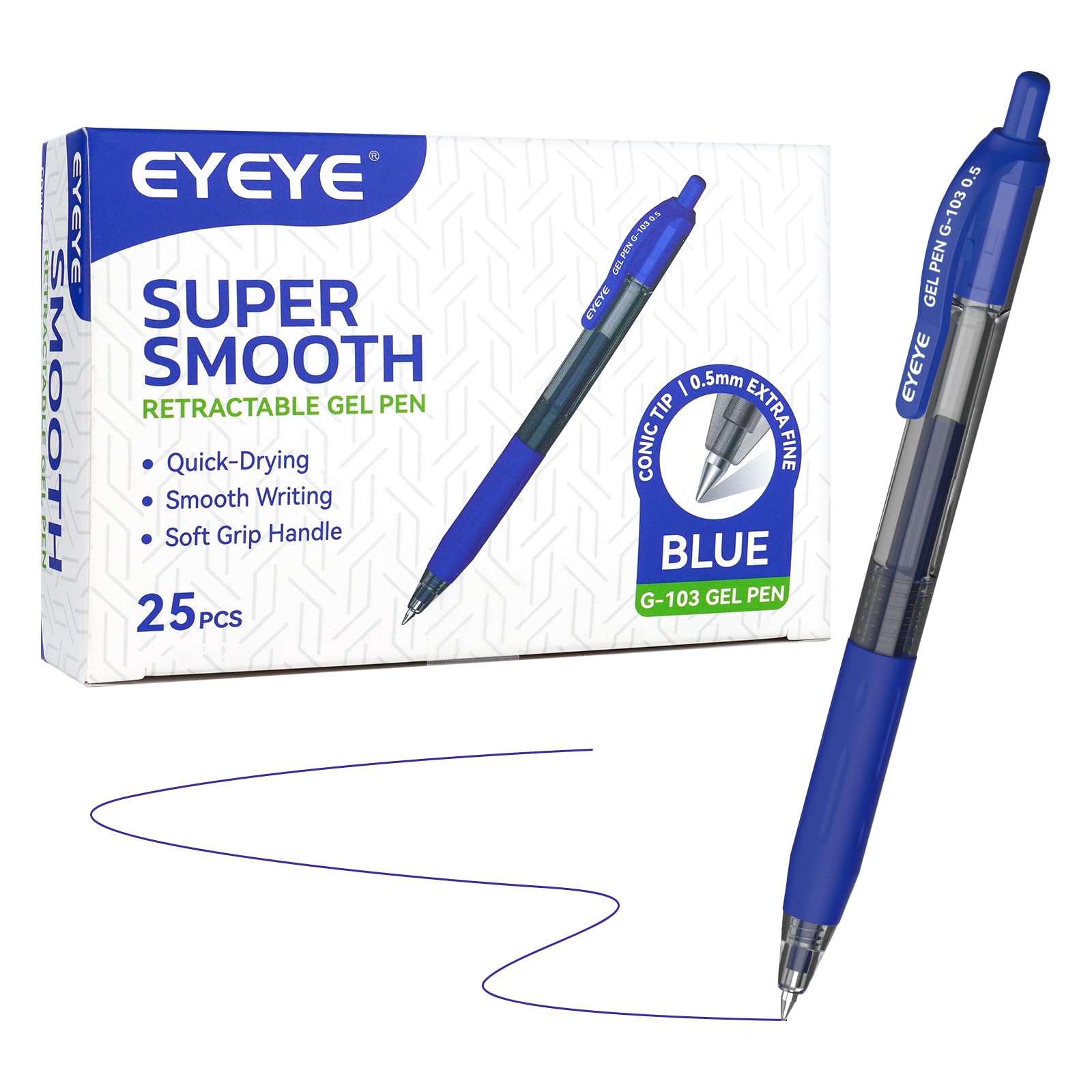 EYEYE G-103 Retractable Gel Pens 0 5mm 25 Pack 0 5 mm Blue Ink Extra Fine Point Ballpoint