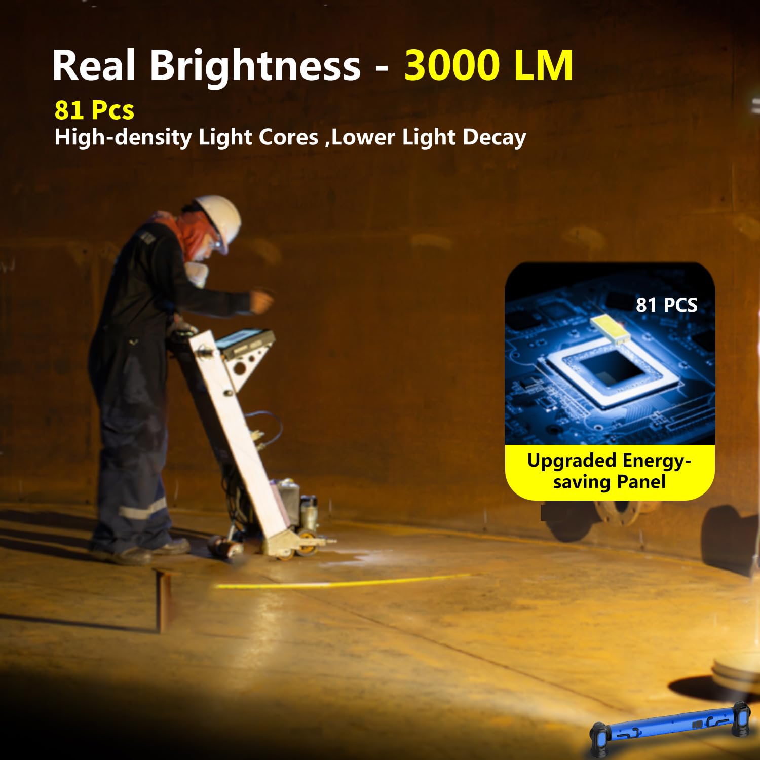 Barra de luz de trabajo debajo del capó, barra de luz magnética LED de 3000 lm con ganchos, luz de capó recargable inalámbrica de 5200 mAh para mecánico/reparación de automóviles/garaje