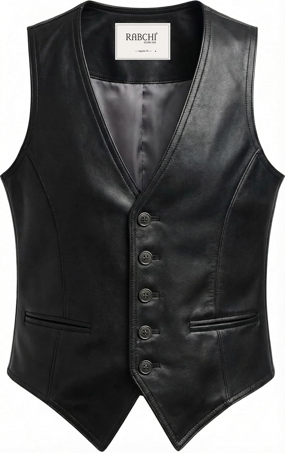 Men’s Brown Sleeveless V-Neck Leather Waistcoat Vest – Real Lambskin, Western Cowboy Steampunk Motorcycle Style