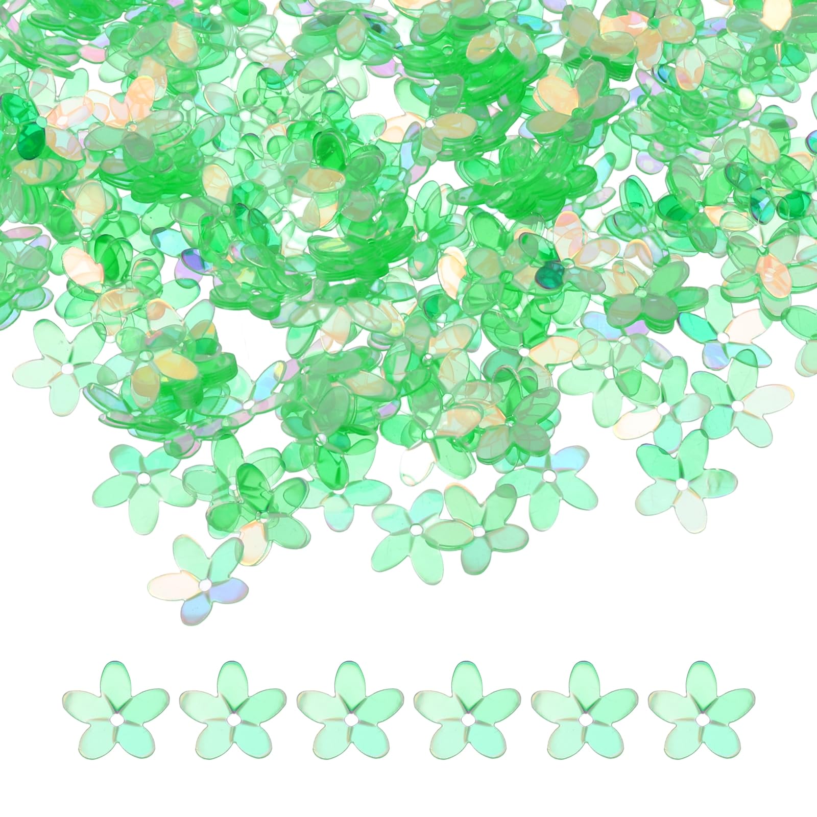 sourcing map 50 Gram Flower Loose Sequins, 10 mm Glitter Sequins Paillettes Bead for Clothing Accessories Embroidery Sewing DIY Art Crafts Supplies, Transparent Green