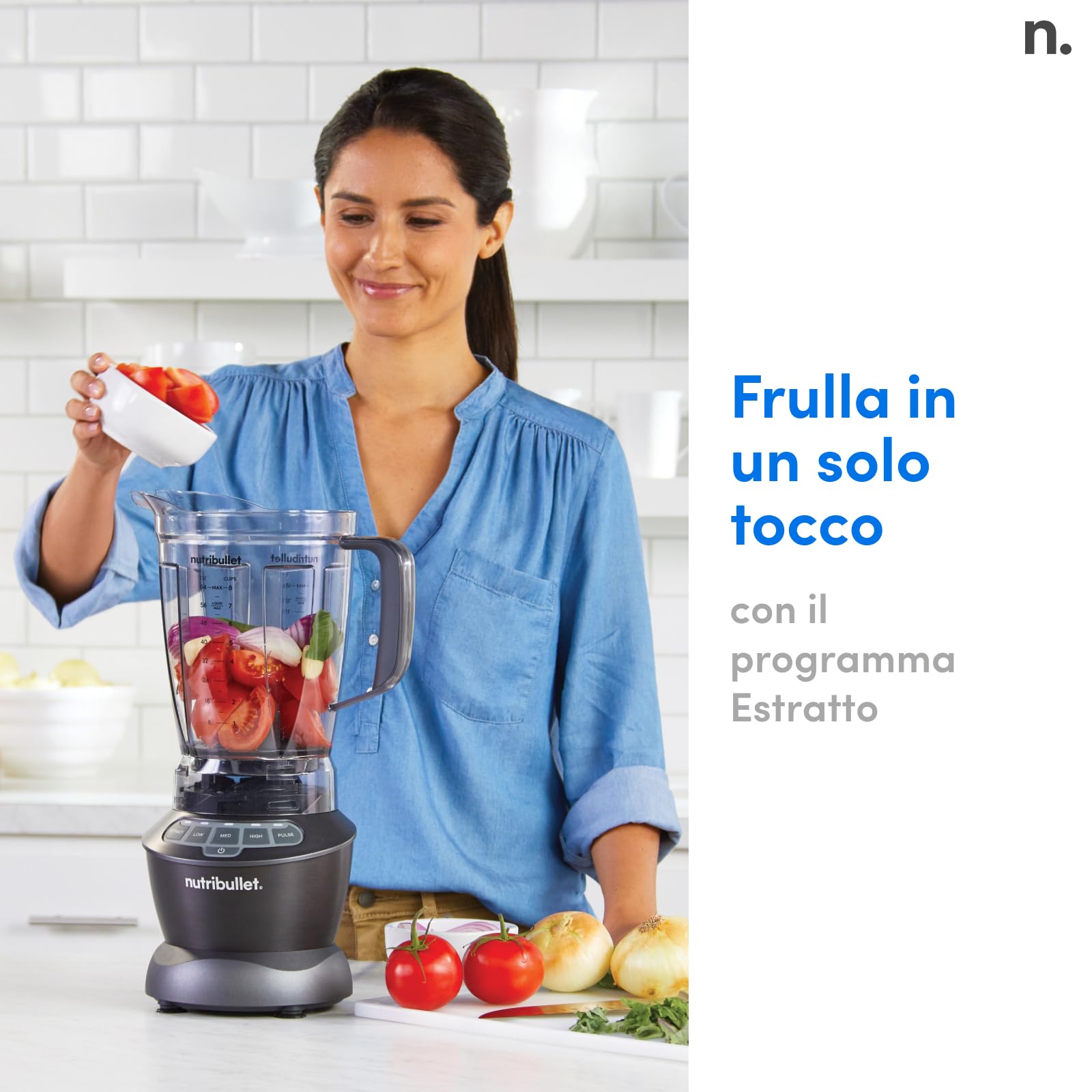 nutribullet Full Size Blender Combo, Frullatore Elettrico, Tritatutto Multifunzione, Professionale, Con Tre Bicchieri di cui uno da 1,8 L Senza BPA, Potenza 1200 Watt, NBF500MB