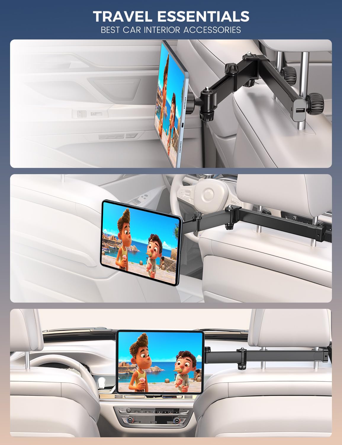 OHLPRO Support Tablette Voiture Magnétique [Bras Extensible Métal + Puissant Magnétisme] Support iPad Voiture Appuie-tête Rotative à 360° Porte Tablette Compatible avec Téléphones et Tablettes