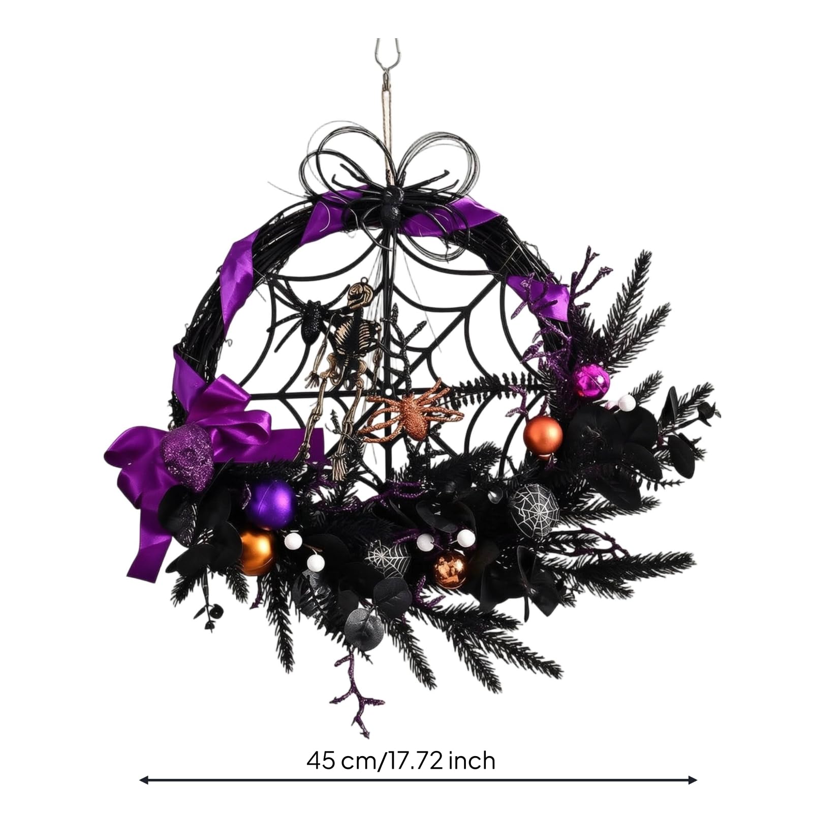 Corona de Halloween Corona Guirnalda Adorno Decoración con Texturas de Bayas Oscuras y Telarañas en Follaje Negro Adecuada para Recibidores Festivos, GH0142W