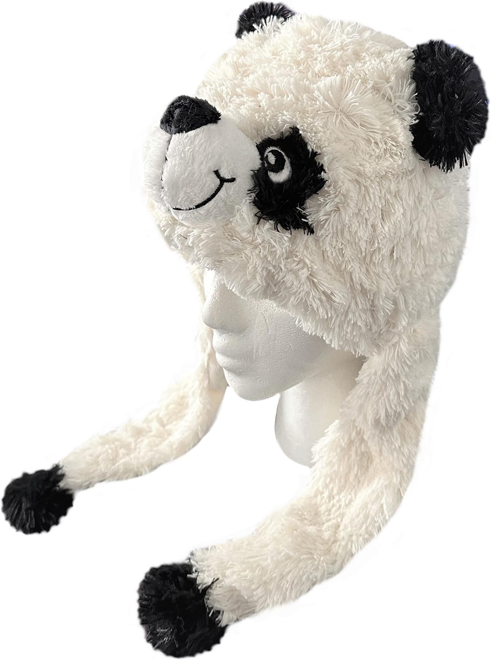 Plush Animal Hats with Poms - Bunny Panda Tiger Soft & Cozy Novelty Kid's Costume Hat with Embroidered Eyes