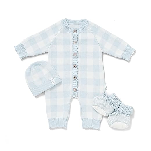 Avibae 3-Piece Cotton Newborn Baby Set with Knit Romper, Hat, Booties for Boys and Girls,Long Sleeve Cute Infant Outfit