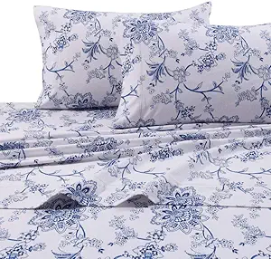 Tribeca Living 100% Cotton Flannel Sheet Set - 200 GSM, Deep Pocket, Ultra Soft & Cozy, Twin XL, Floral Ptinted