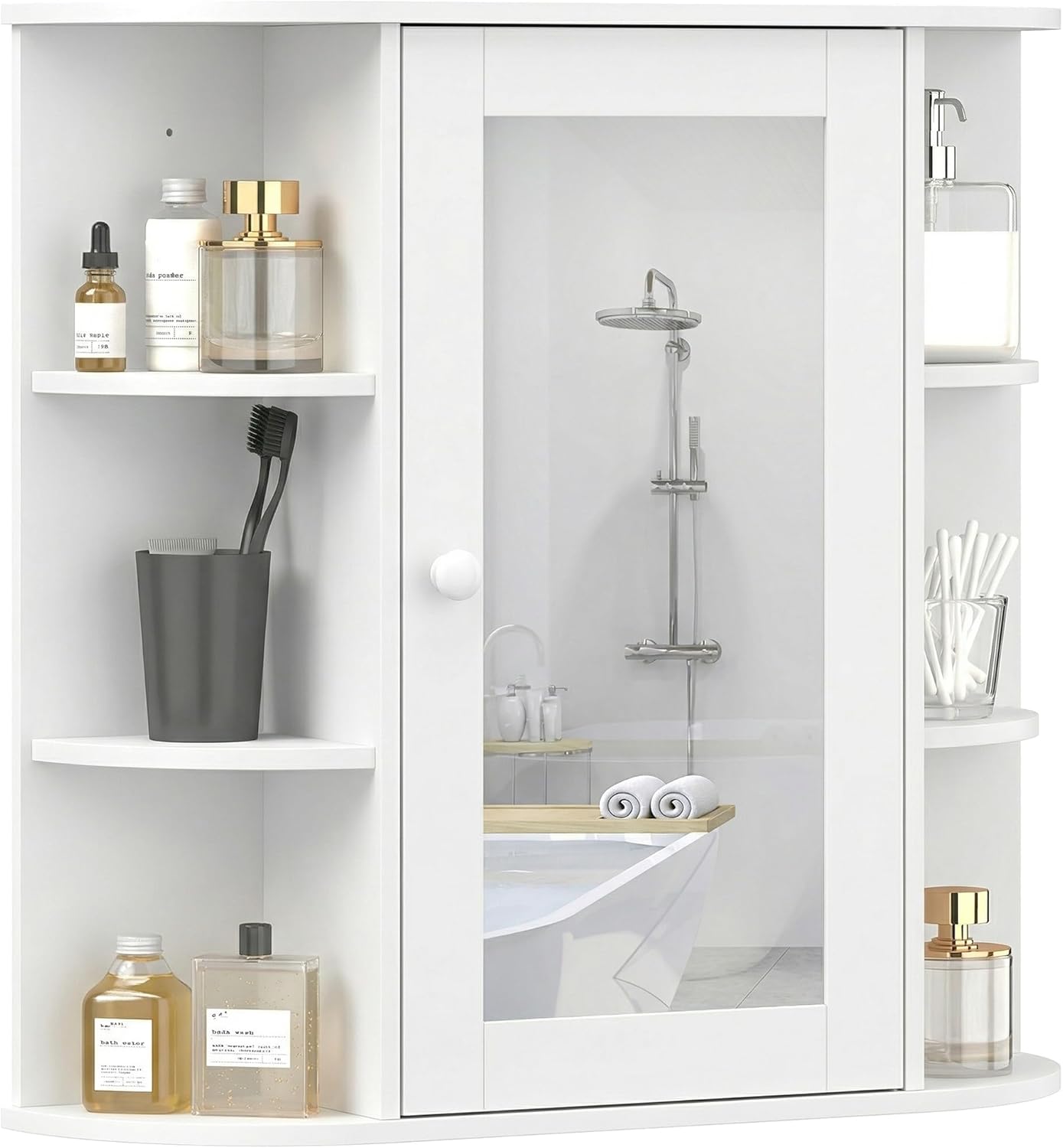 HOMCOM Bathroom Medicine Cabinet with Mirror, Wall Mounted Storage Cabinet with Mirrored Door & Shelves, Mirror Cabinet for Bathroom Living Room, White