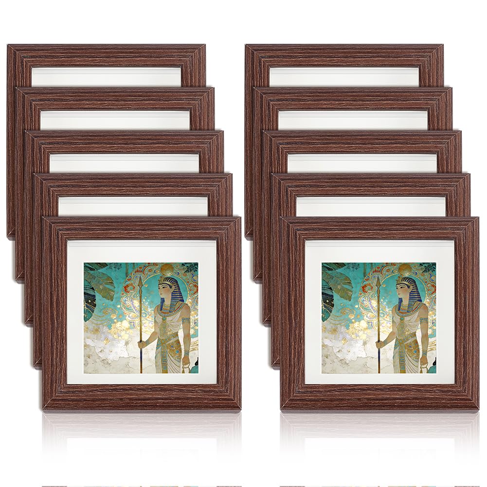 INTERWARM 10 Pack Small Shadow Box Frame Display Case,10.2x10.2cm Solid Wood Shadow Box Picture Frame Square Photo Display Case for Memory Sports Medals Wedding Pins Awards Tickets