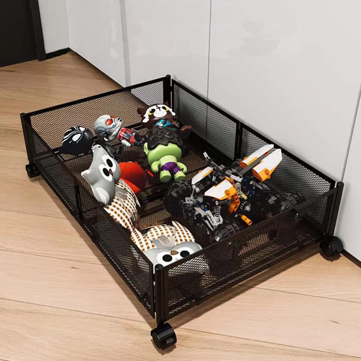 Rangement De Vêtements, Pliable en Fer Forgé sous Le Lit, Organiseur De Conteneurs De Rangement De Chaussures avec Roues, Montage Facile pour Ranger Vêtements, Literie Et Chaussures