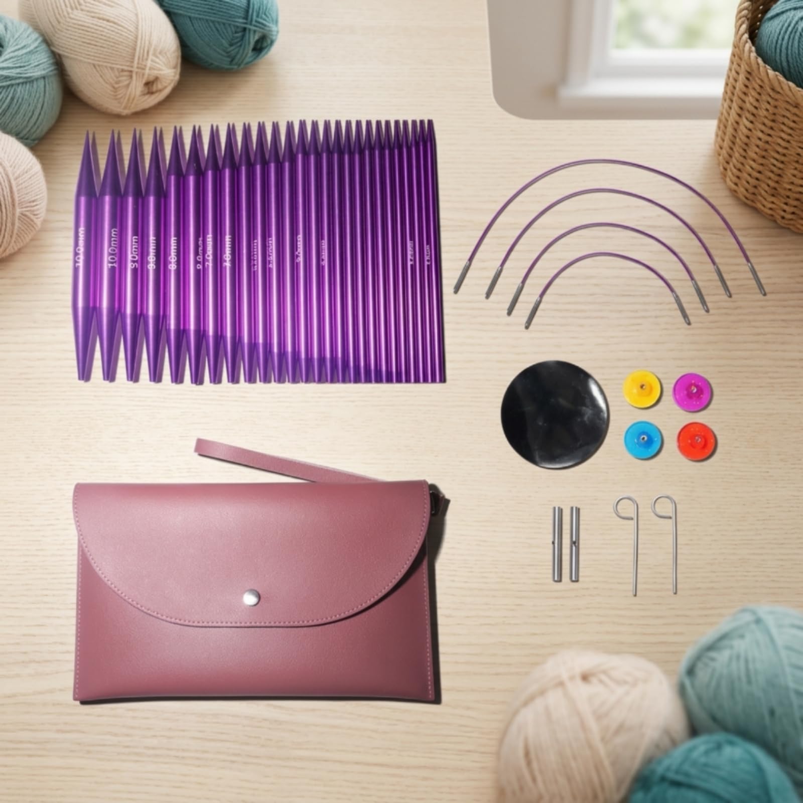 Colcolo Gancho de Tejido a Kit de Punto Juego Intercambiable Agujas Circulares Flexibles de PU y Aleación de Aluminio Ensamblaje Seguro