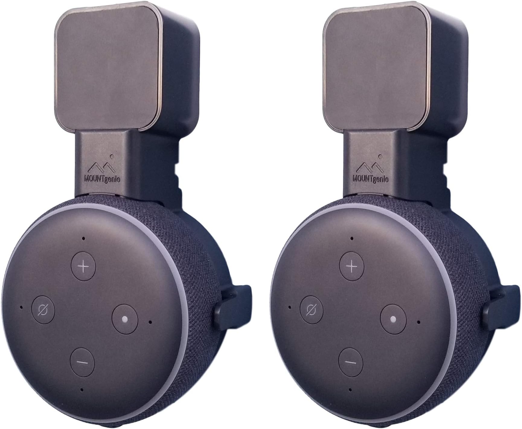 Dot Genie [Square Plug ONLY 2018-2021: Dot 3rd Gen Wall Mount | The Original Outlet Hanger | No Muffled Sound | Exposed Speaker Grill, Mics, and Lights (Black, 2-Pack)