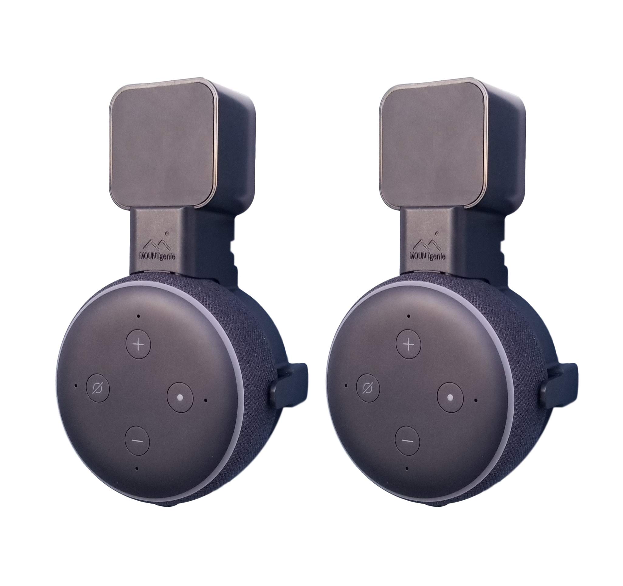Dot Genie [Square Plug ONLY 2018-2021: Dot 3rd Gen Wall Mount | The Original Outlet Hanger | No Muffled Sound | Exposed Speaker Grill, Mics, and Lights (Black, 2-Pack)