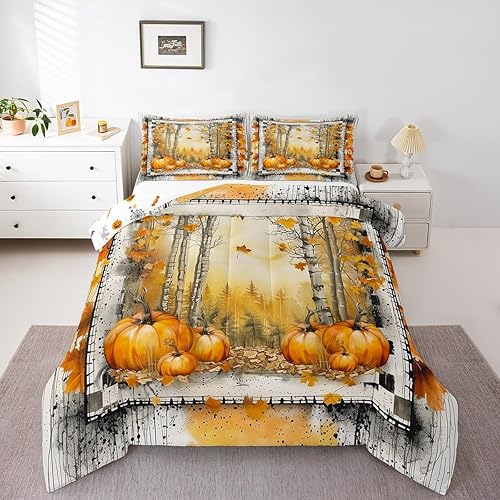 Erosebridal Autumn Decor Twin Comforter Set Harvest Pumpkin Bedding Set, Oil Pai