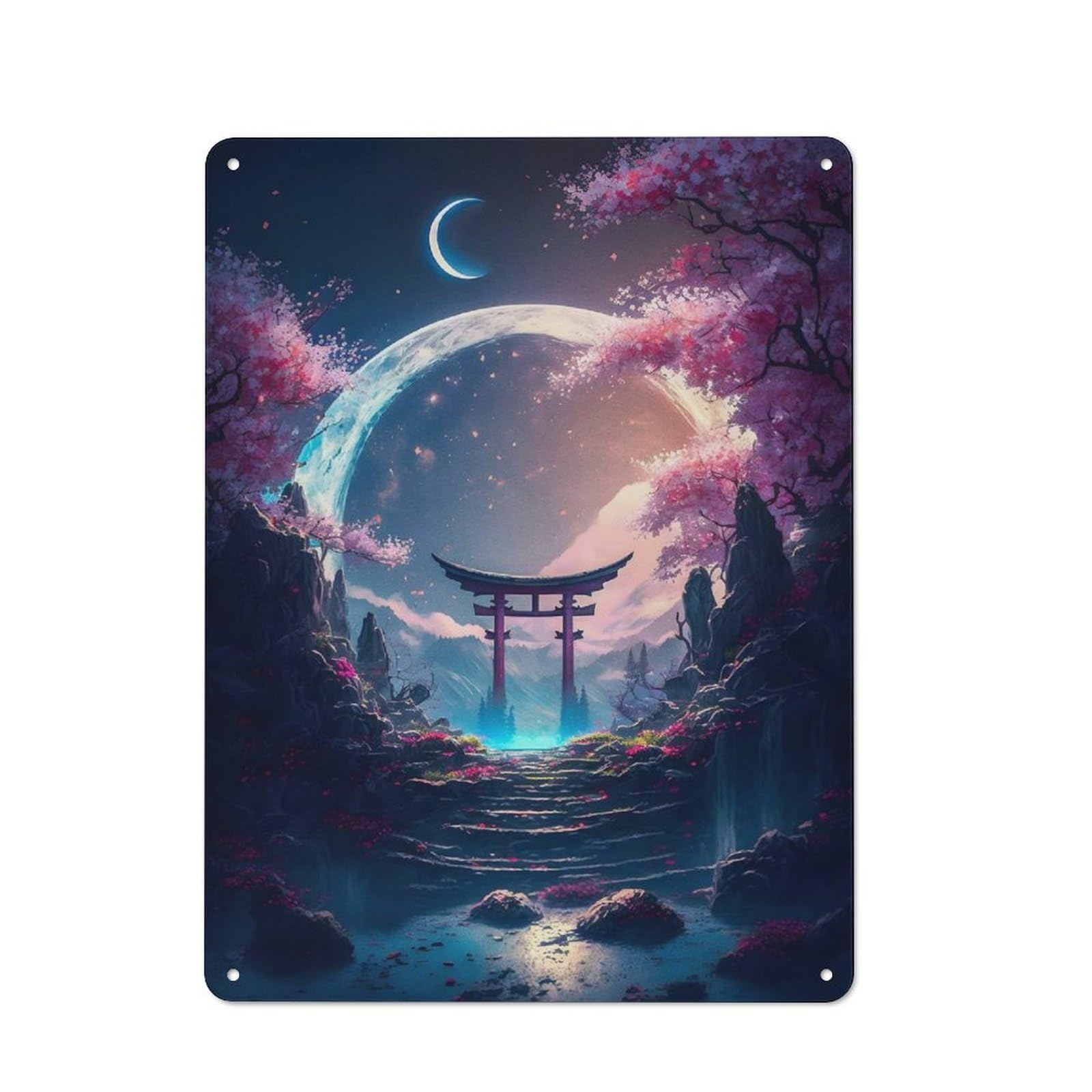 Junmoney Spring Night Country Metal Wall Decor 40X30cm, Tin Wall Plaque For Cottage, Kitchen, Hallway Or Breakfast Nook