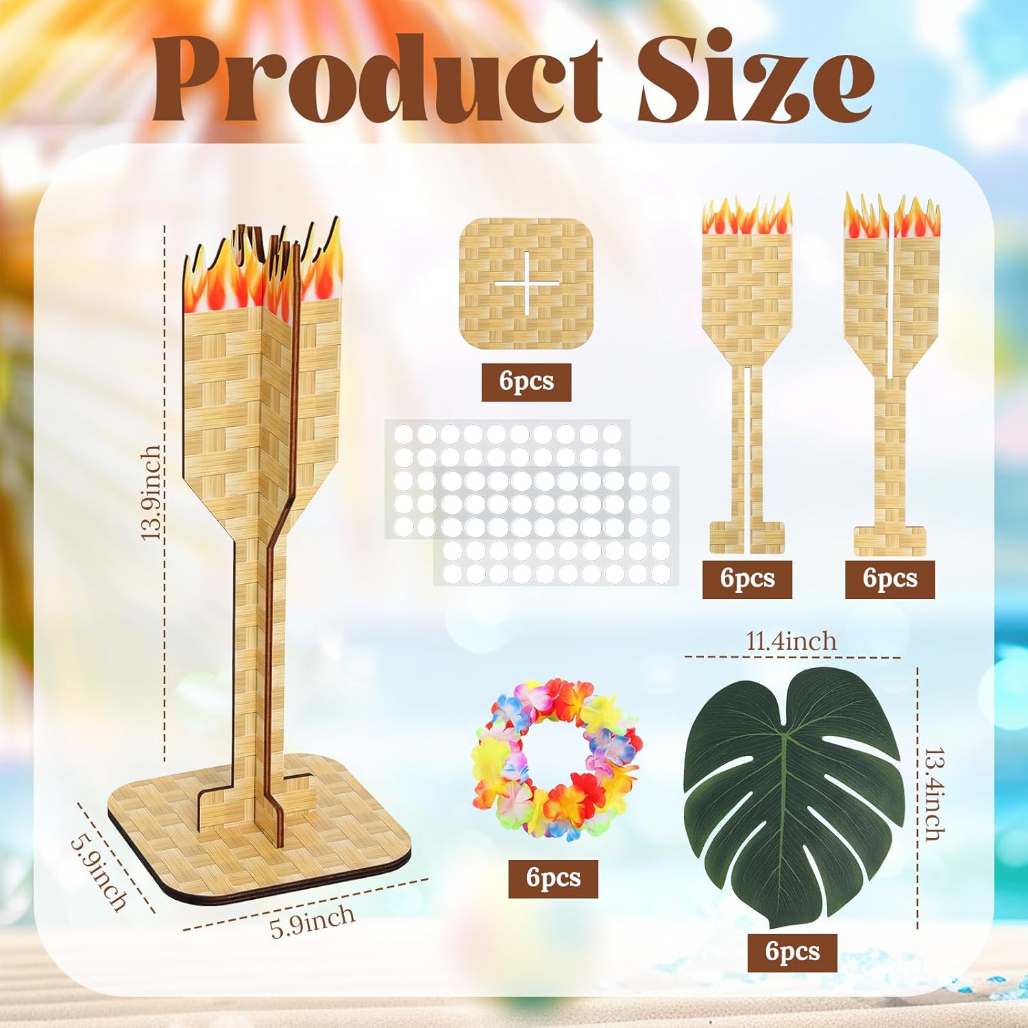 Soulchen 6 Sets Hawaiian Party Centerpieces Tiki Torch Table Decorations Supplies Summer Beach Tropical Party Decorations Hawaiian Centerpiece for Tropical Tiki Table Ornament (Cross Style)