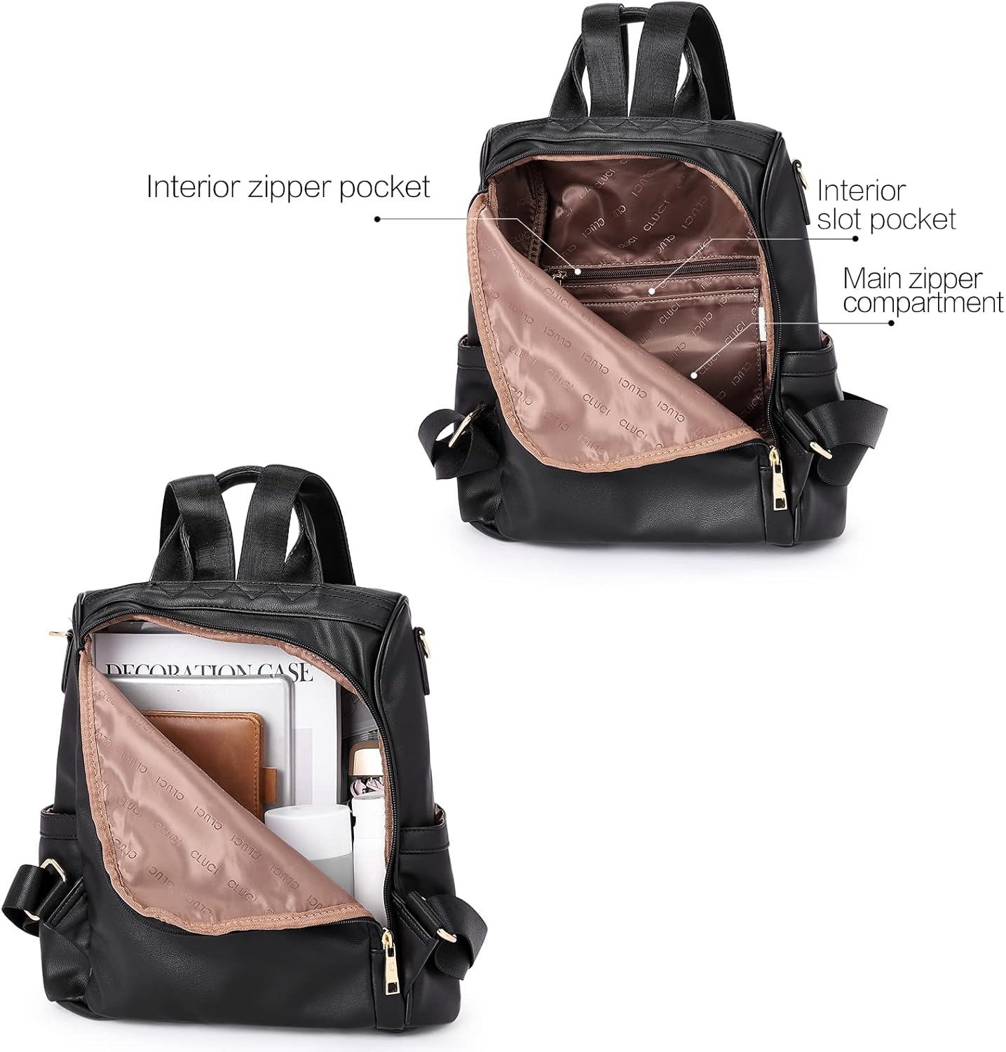 Miniatura 4 de CLUCI - Bolso de hombro tipo mochila de cuero para mujer diseño grande y a la moda para viajes