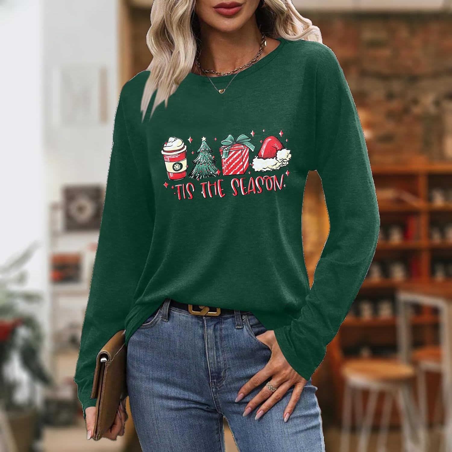 Christmas Shirts for Women Christmas Tree Graphic T Shirts Long Sleeve Merry Christmas Tops Family Xmas Holiday Tops - Image 5
