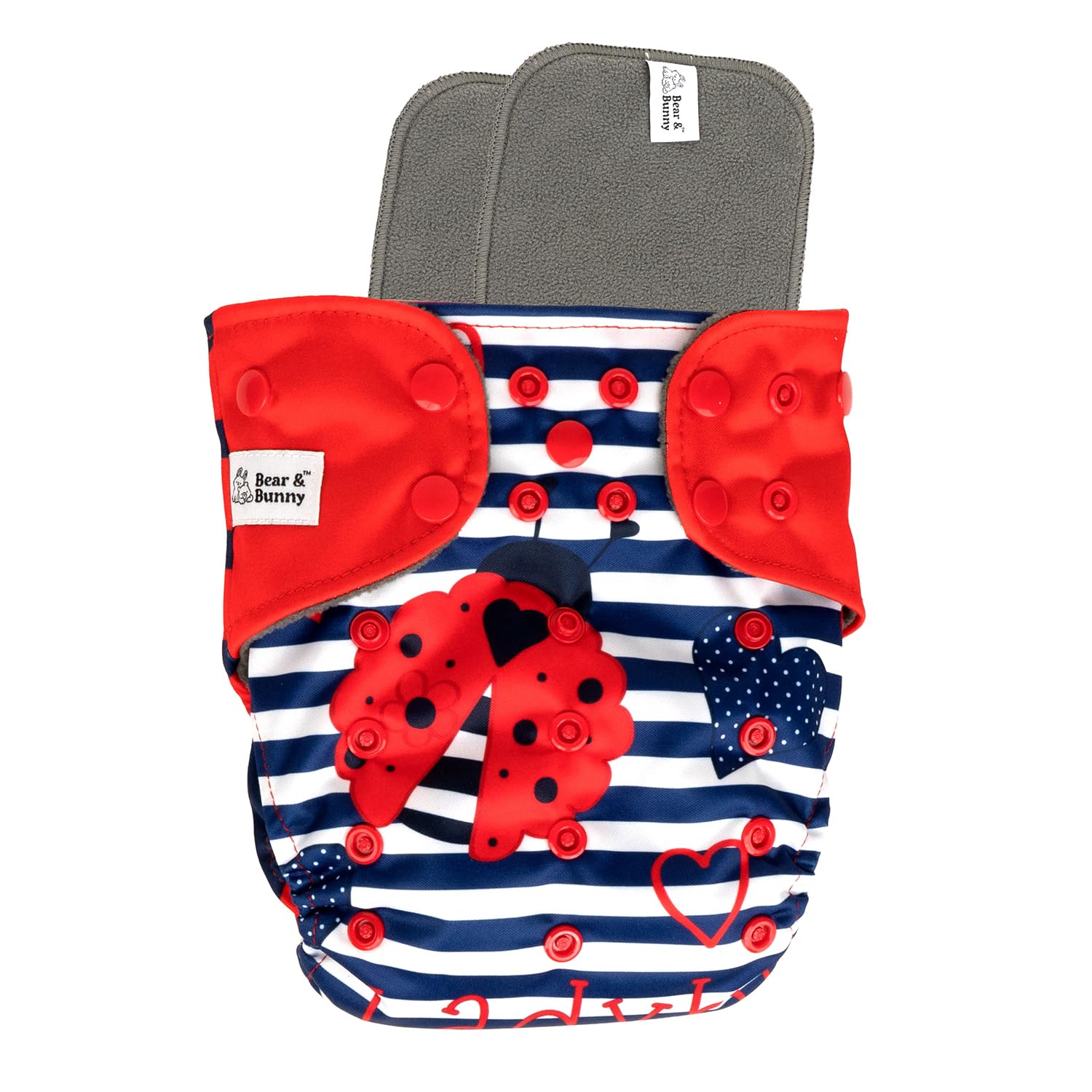 Bear & Bunny cloth diapers for babies 0-3 years, Free Size washable 1 reusable cloth diaper 1 insert pad combo Adjustable Button Strap, Cotton & Terry Fabric for new born baby diapers