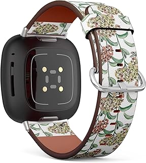 CJBROES Replacement Leather Watch Band, Compatible with Fitbit Versa 3 and Fitbit Sense of Wristband Bracelet Accessory - Floral Flower