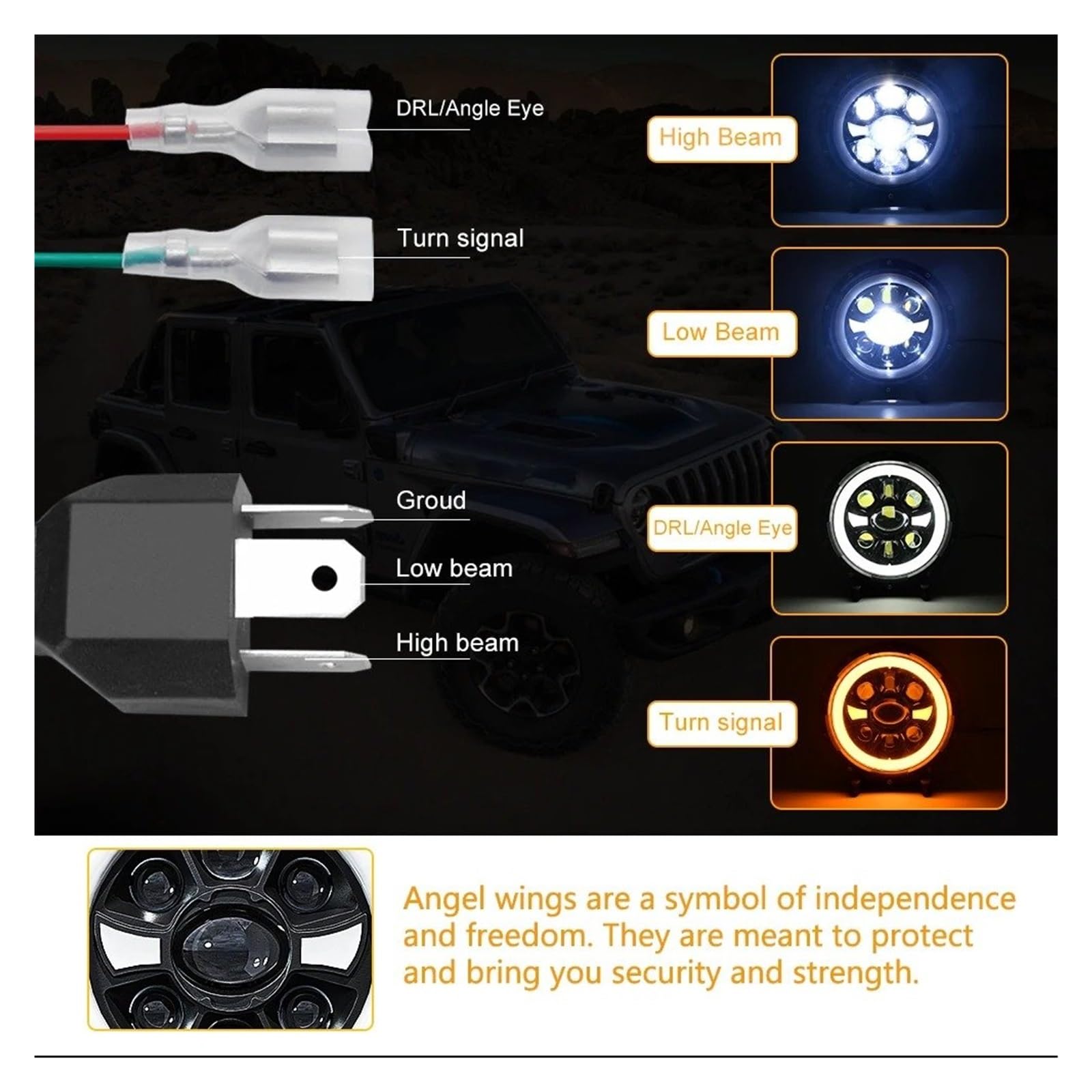 Faro Anteriore Luci Lavoro Per Auto Da 7 Pollici Fari Per Wrangler Per Jeep Fari Rotondi R9 Fari Bright Angel Eye H4 150W 6000K Per Fuoristrada 4x4 Faro Proiettore