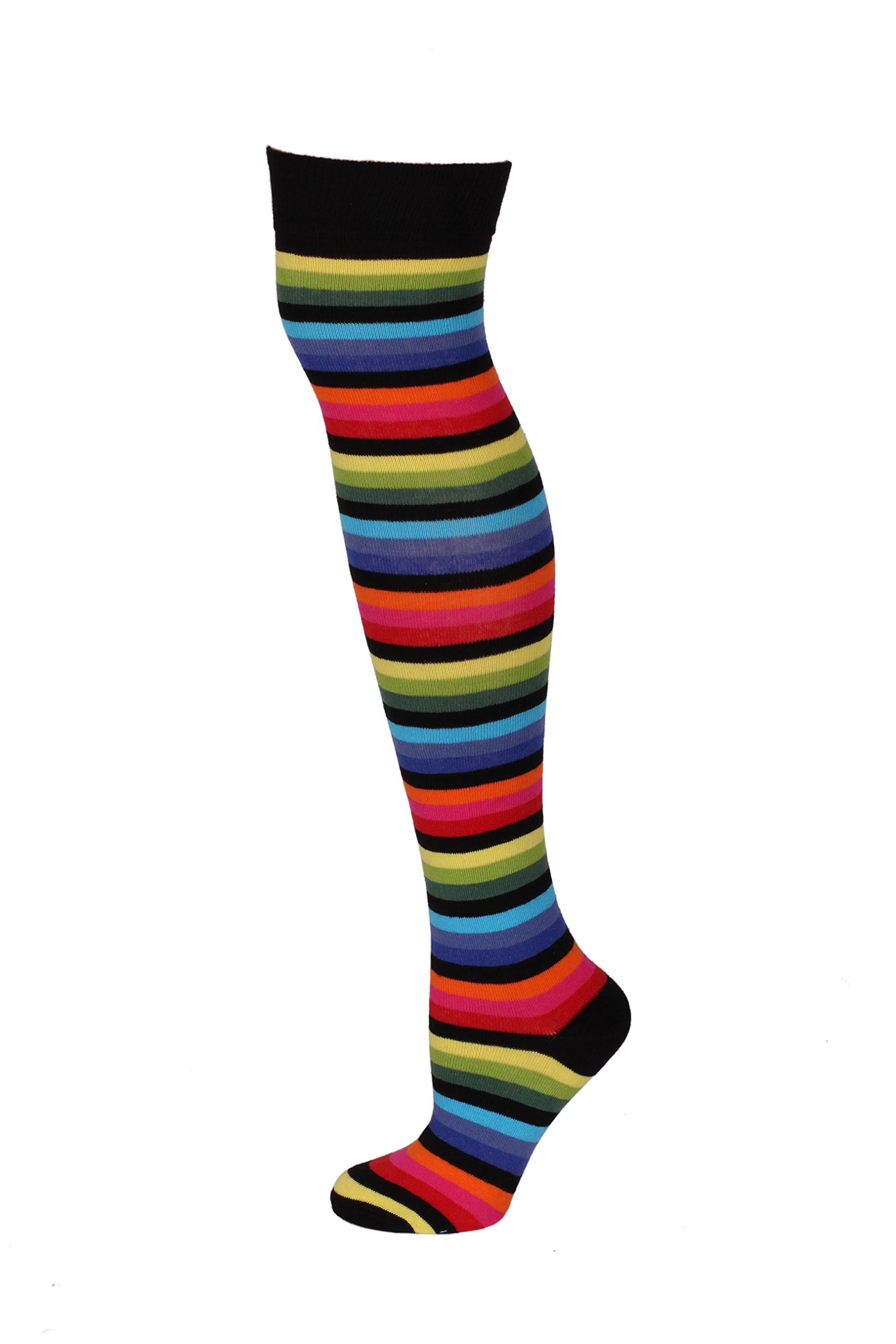 M MACAHEL Striped Over the knee Socks (DARK RAINBOW)