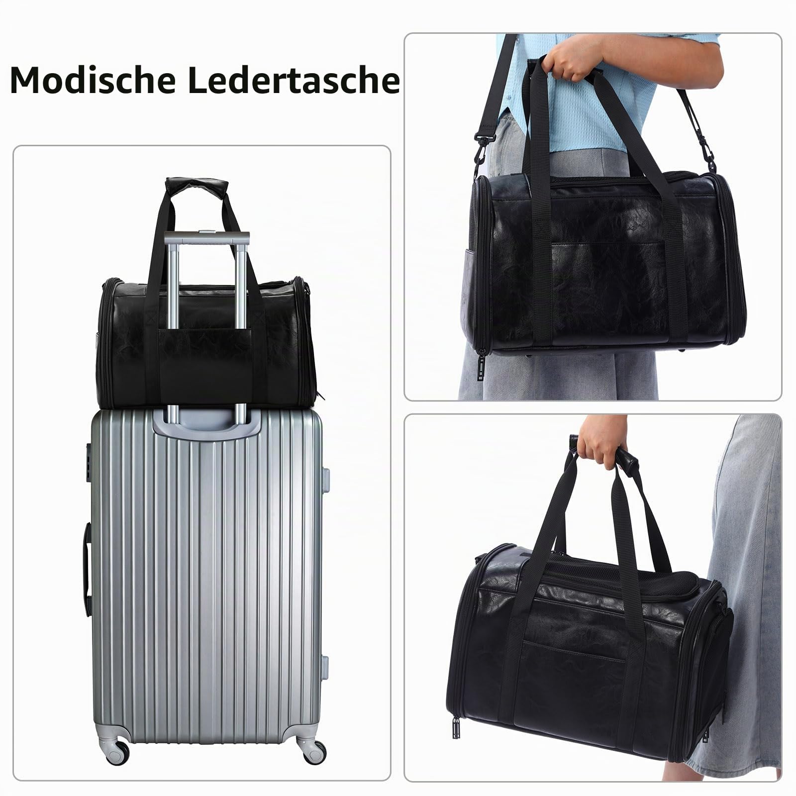 Lasaviin Modische Hundetragetasche aus Leder, von Fluggesellschaften zugelassen, für kleine, mittelgroße Hunde, Katzen unter 6,8 kg, zusammenklappbar, weiche Seiten, Reise-Welpentrage