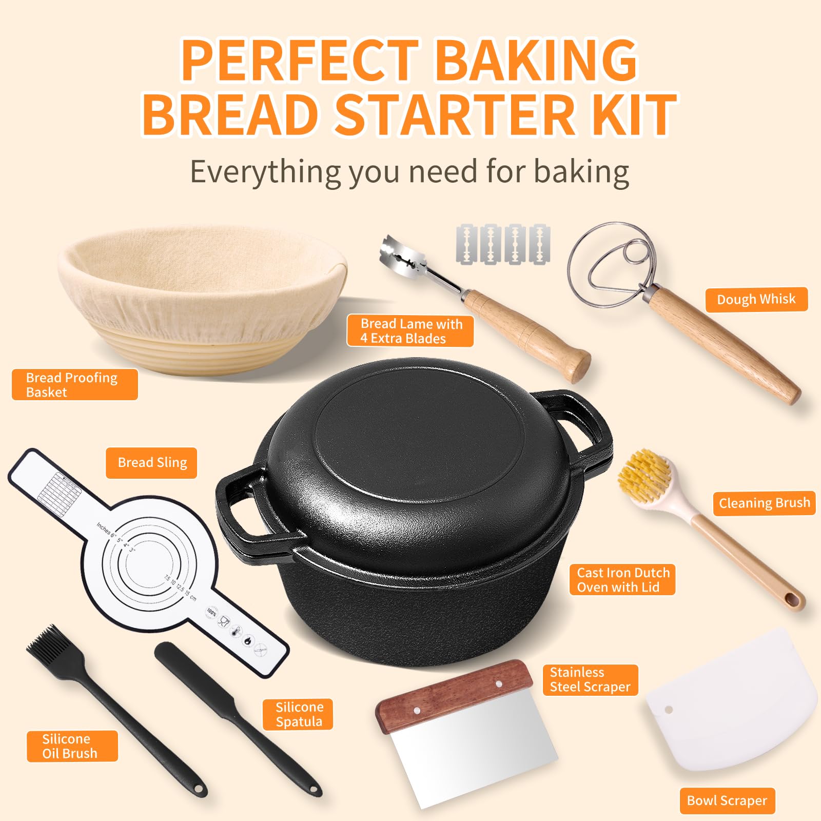 Pre-Seasoned Dutch Oven - Bread Baking Kit -9