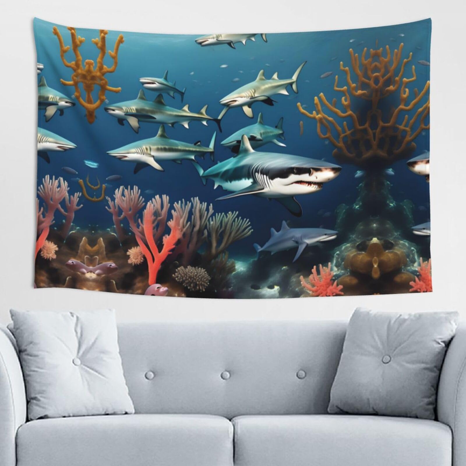 ZZYYDS Sharks under the sea Wall Decor Tapestry 60x40in, Wall Hanging, Home Decor, Dorm Decor, Porch Tapestry, etc.