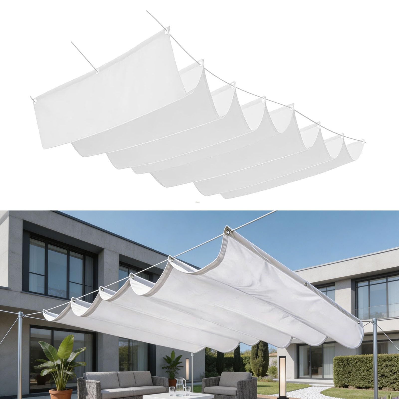 Voile ombrage rétractable vague contre le vent et la pluie sur balcon