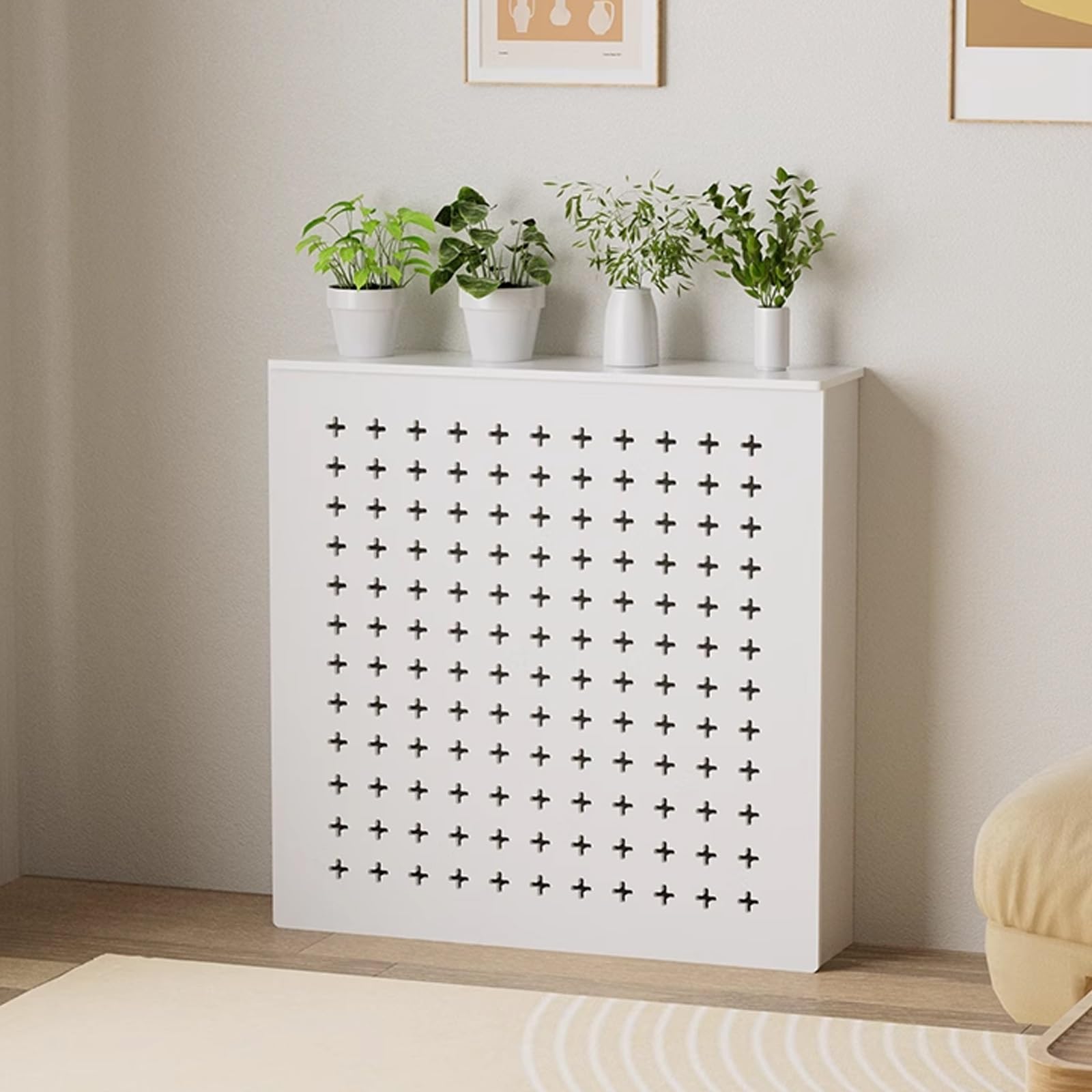 Cubierta de radiador blanca elegante y gabinete estante de oclusión