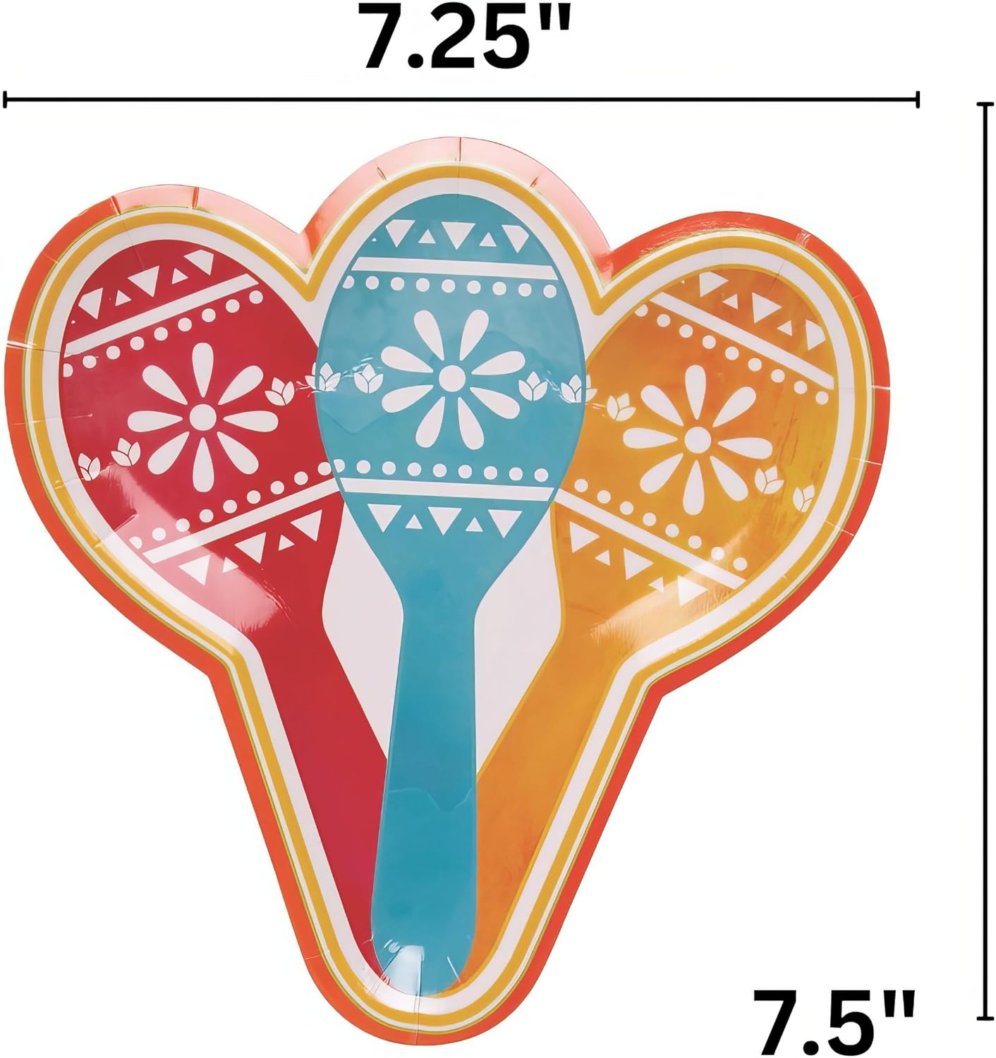 Fun Express Let’s Fiesta Maraca Shaped Paper Dessert Plates - Multicolor Paper Disposable Plates for Birthday Kids Events & Maraca Themed Celebrations - New Year Christmas Party Supplies - 8 Pieces