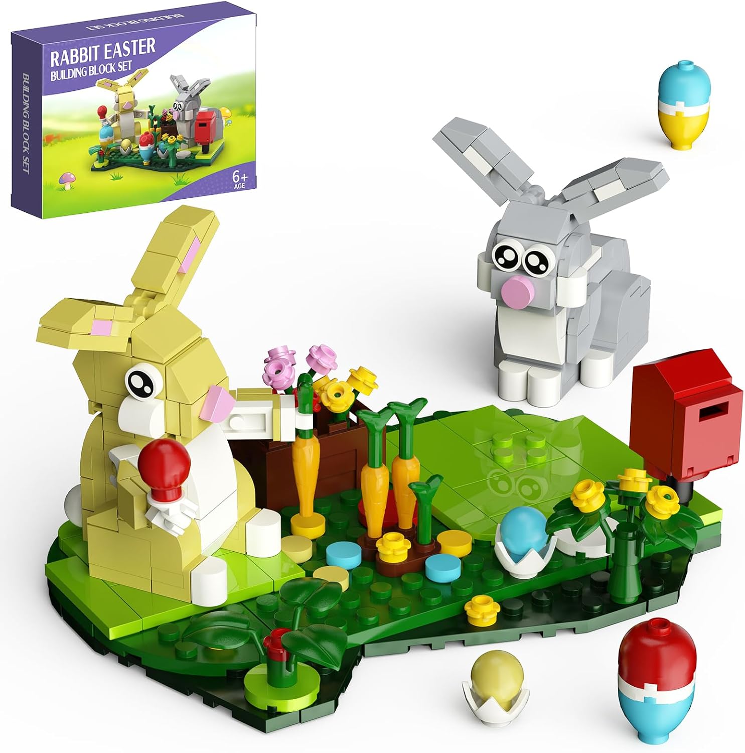 Easter Rabbits Eggs Building Set, Easter Gifts for Teens Adults - Springtime Pretend Playse, Includes Colorful Easter Eggs