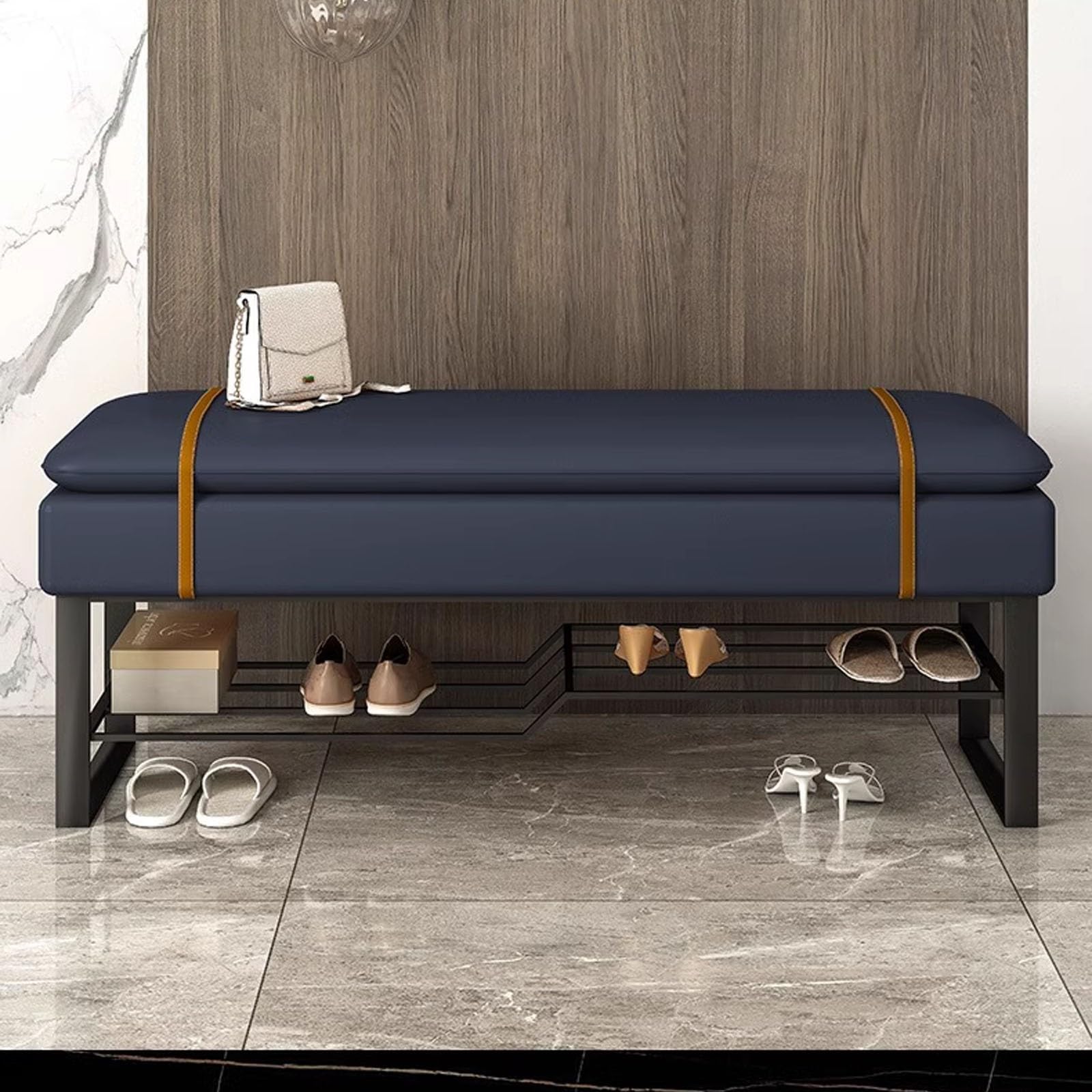 Banc de rangement à chaussures rembourré pour corriger le désordre de l'entrée