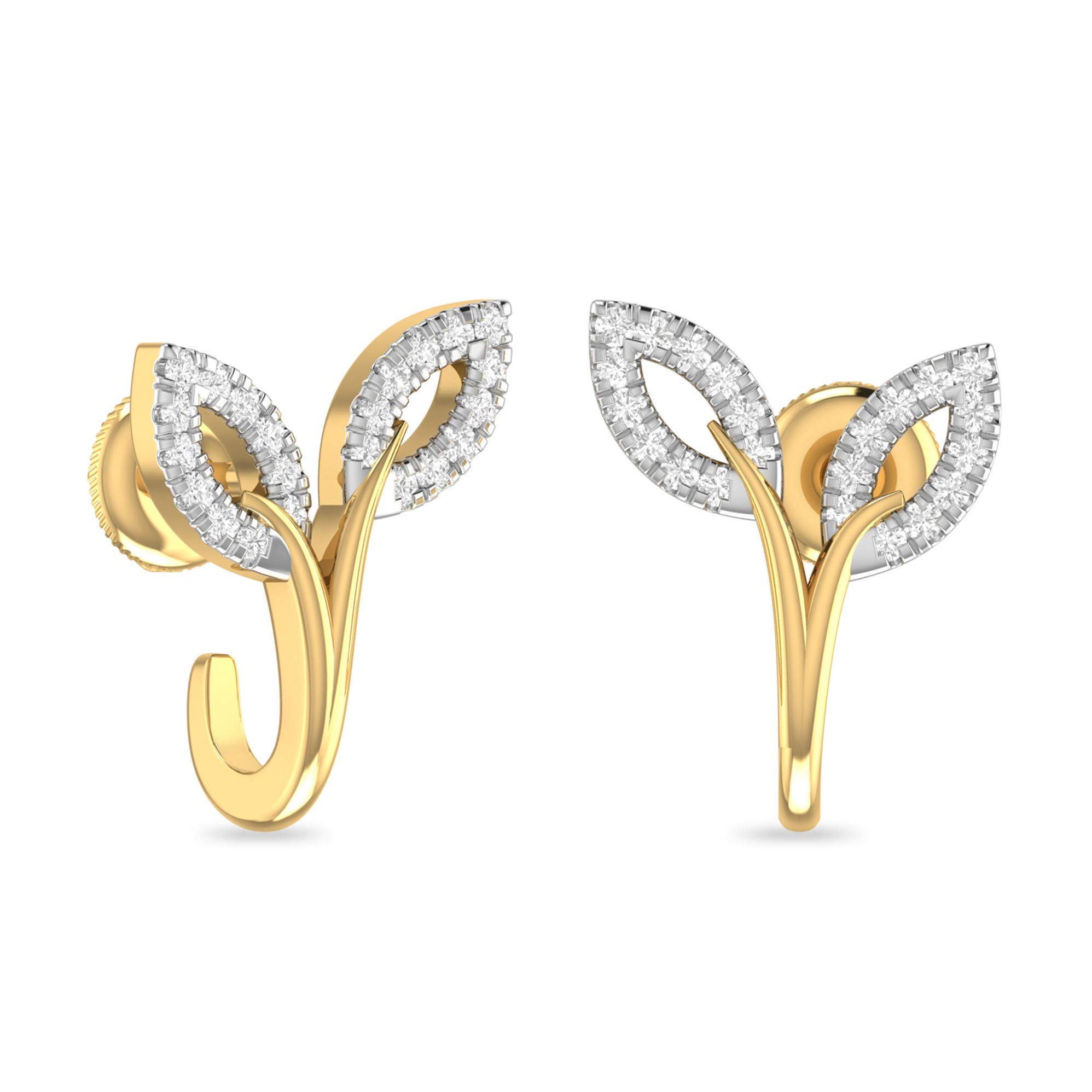 Yellow Gold and Diamond Stud Earrings for Women-image-49