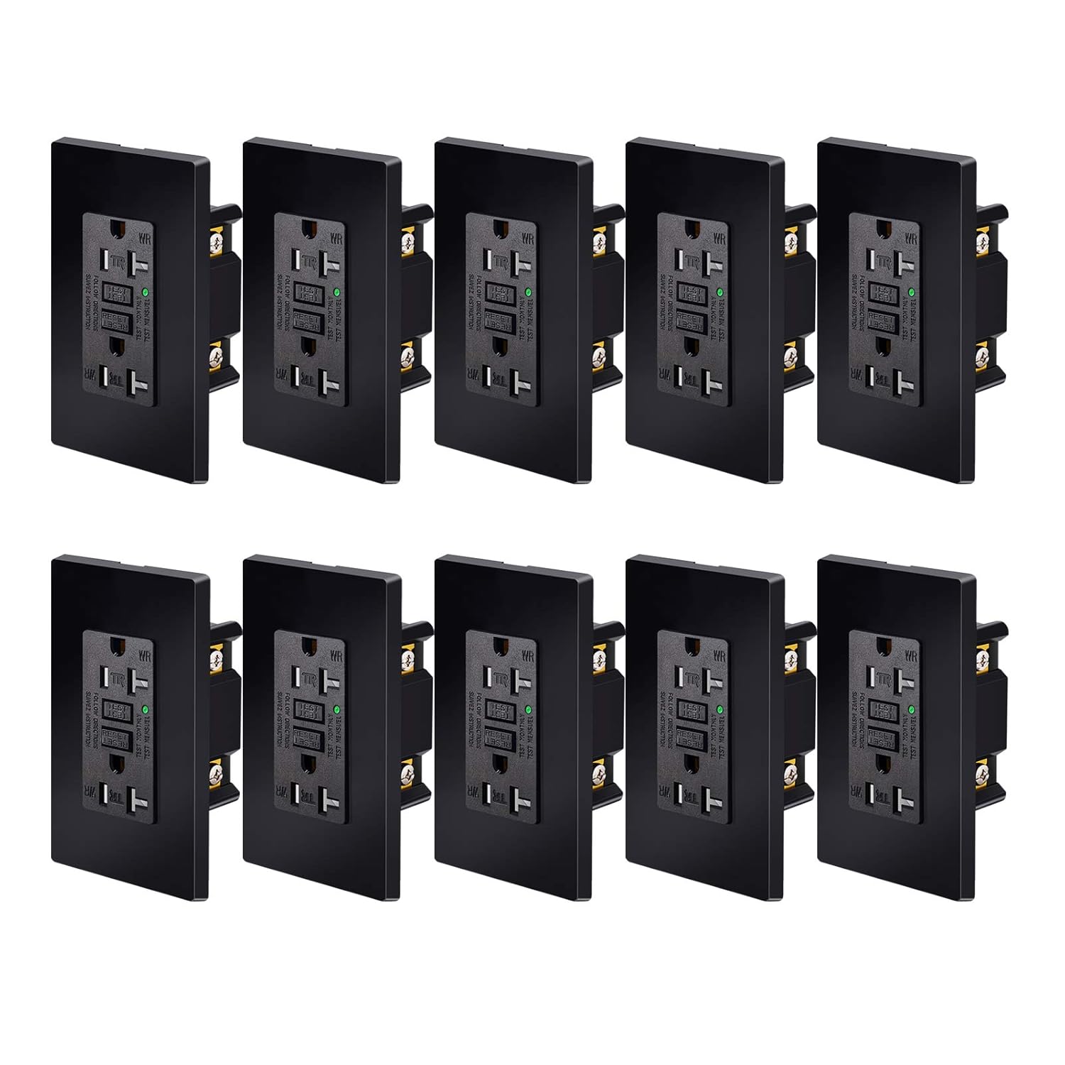 SuperInk GFCI Outlet Black, 15Amp GFCI Outlets, Weather Resistant (WR) Outdoor GFI Receptacles with LED Indicator, Wall Plates Included, ETL Listed, 10PK