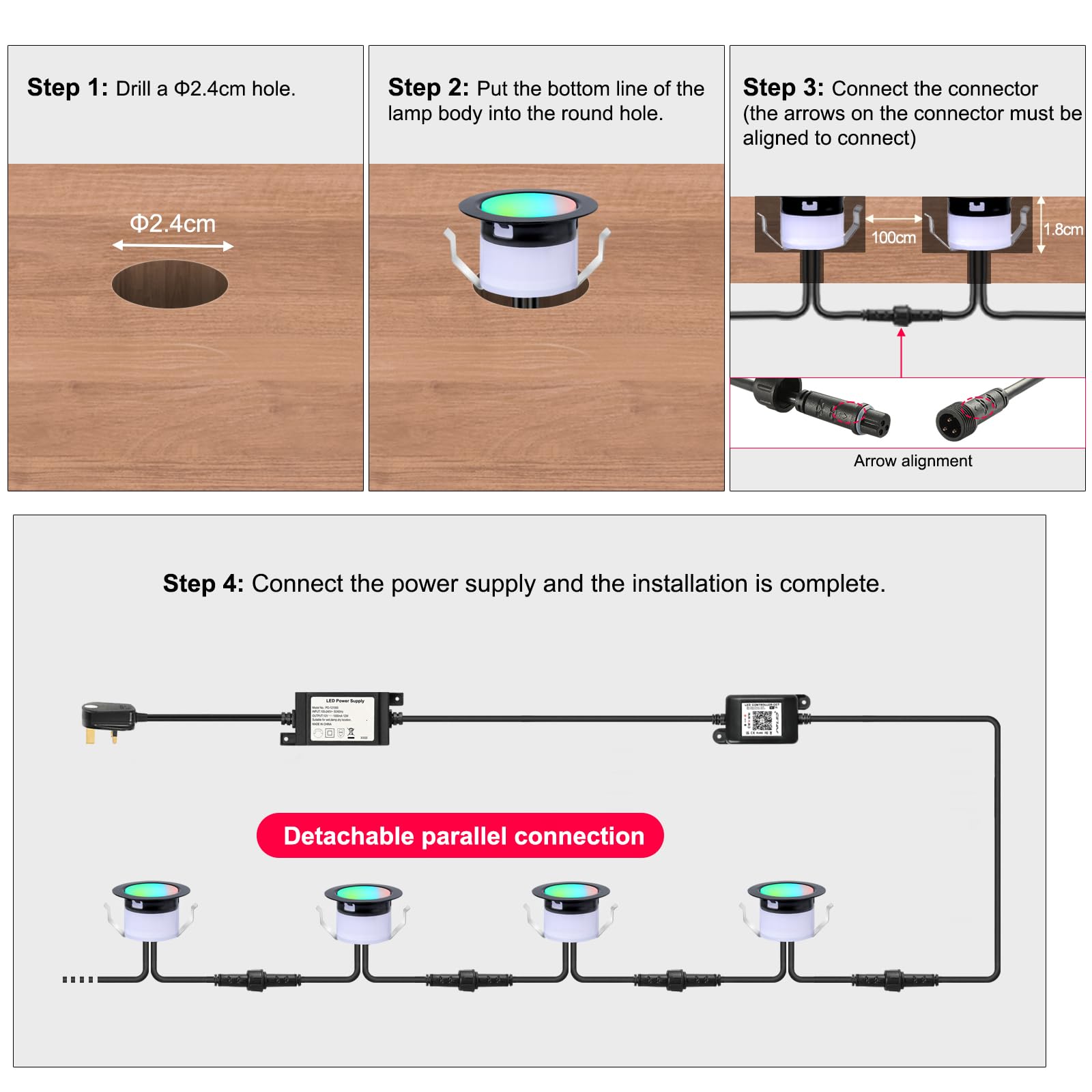 Luces LED inteligentes RGBW + IC que cambian de color Ø31 mm, luz de cubierta impermeable IP67 12 V, luces LED de zócalo con control remoto para decoración de terraza/patio/jardín, paquete de 6