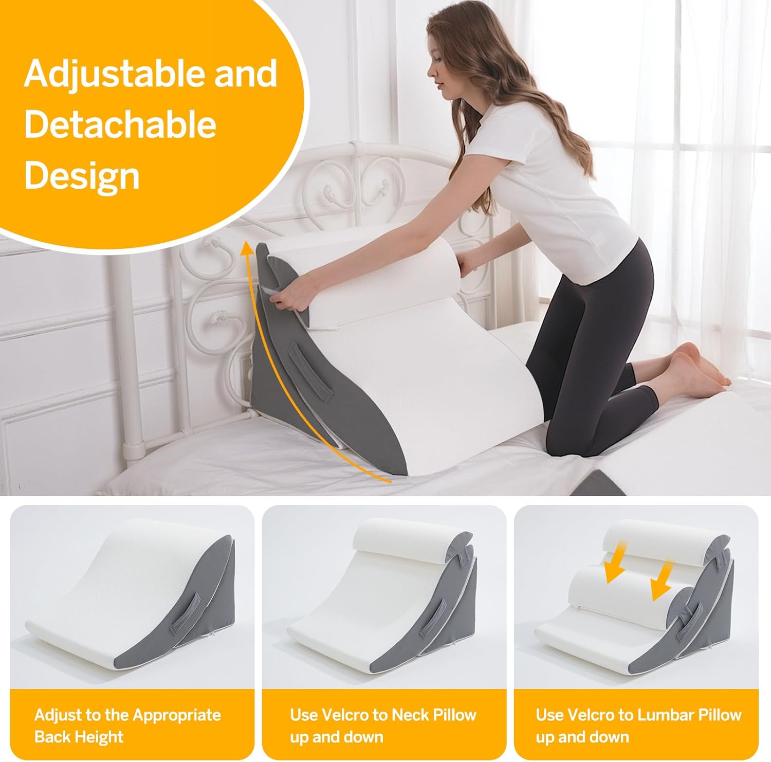 Wedge Pillow Set for After Surgery – 4PCS Orthopedic Bed Wedge Pillows for Sleeping – Adjustable Memory Foam Triangle Support for Back Pain Relief, Acid Reflux & Recovery (Grey)