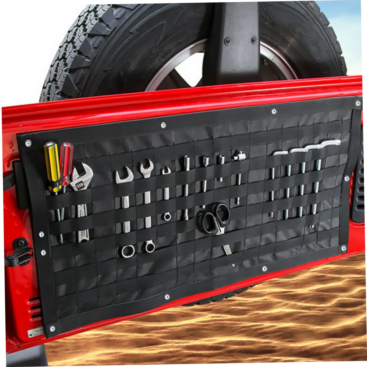 Borsa Organizer per Portellone, Nylon Nero, Accessorio Auto | Tasca Posteriore per Cellulare e Kit Utensili, Finiture Curate, Kit per Modifica Veicolo