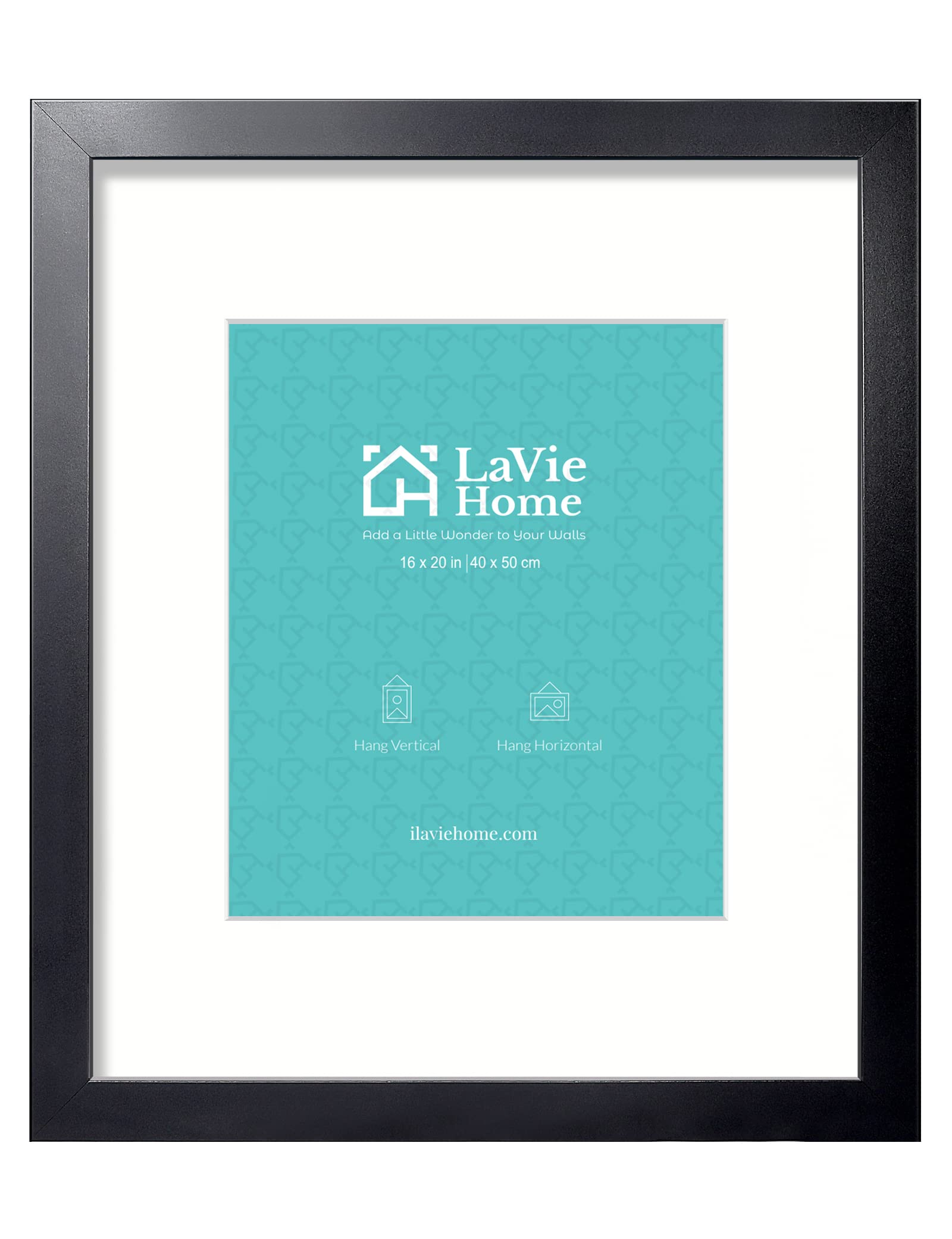 LaVie Home 16x20 Picture Frame Black Poster Frame,Display Pictures 11x14 with Mat or 16x20 Without Mat, Stable and Sturdy Frame and Polished Plexiglass, Horizontal and Vertical Format of The Walls