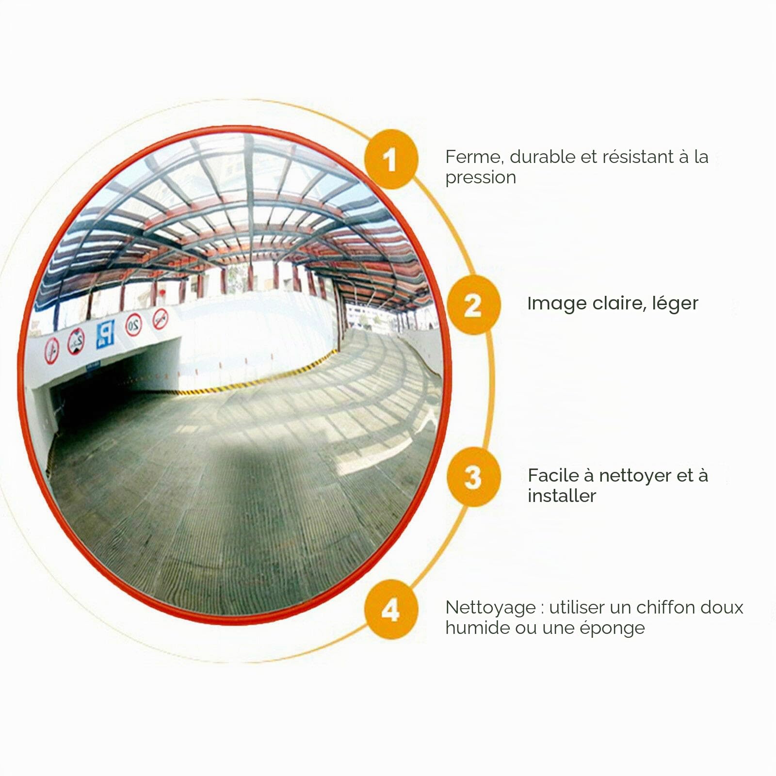Convexe 60cm - Miroir de Rue Réglable Avec 130° Grand Angle pour Sortie Garage, Allée, Parc - Circulation Intérieur et Extérieur