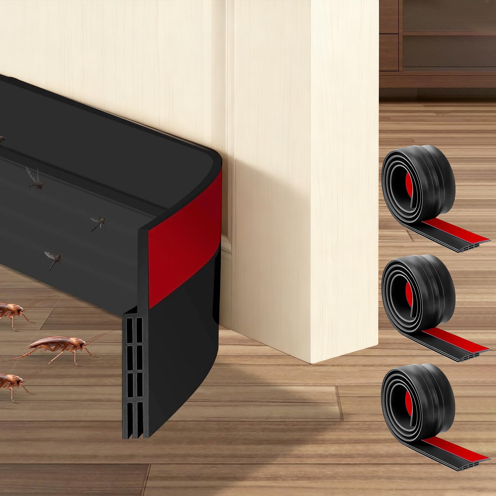 Meunhy Black Draft Excluder For Doors,3Pcs 39"/1M Self Adhesive Door Draft Excluder Strip For Bottom Of Door,Silicone Under D-Oor Draught Ex-Cluder Seal Strip For Soundproofing And Insulatuion, 39" L X1.97 W