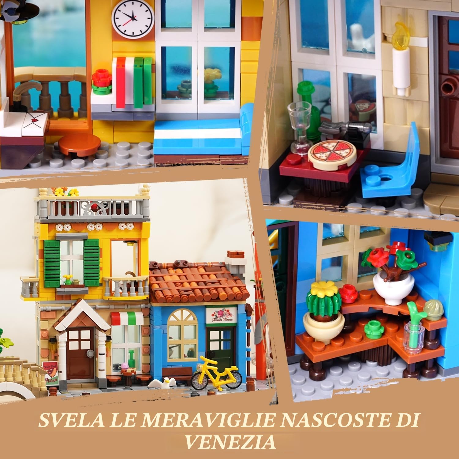 Plaxsoon Set Costruzioni Casa Venezia con Luci, 2155 Pezzi Modellino Architettonico con Fioreria, Pizzeria e Appartamento, Mattoncini da Costruzione Regalo per Adulti e Ragazzi 12+